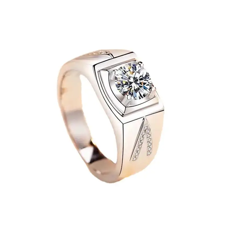 Platinum Diamond Ring for Men with Zircon Design - Image 6