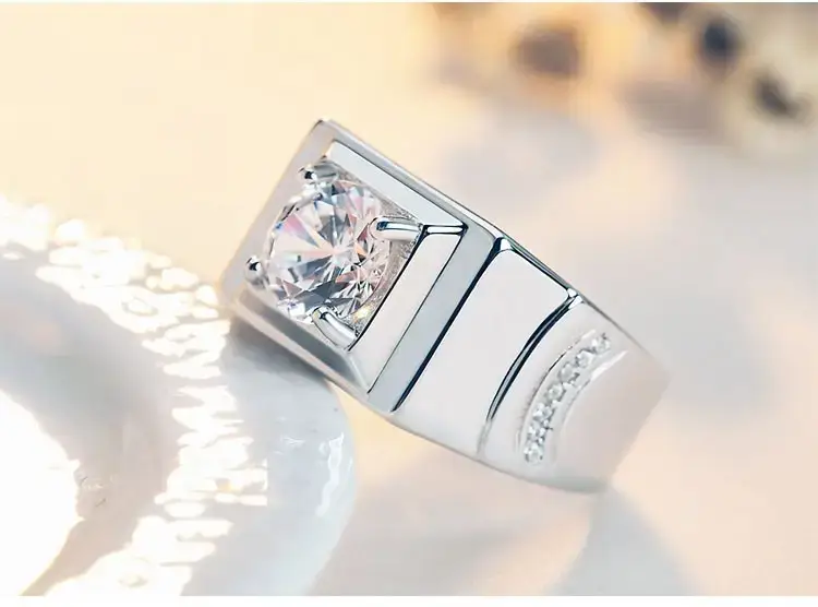 Platinum Diamond Ring for Men with Zircon Design — feature 2