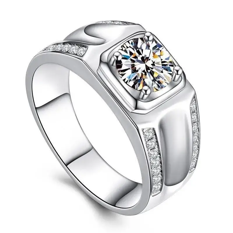 Platinum Diamond Ring for Men with Zircon Design - Image 2
