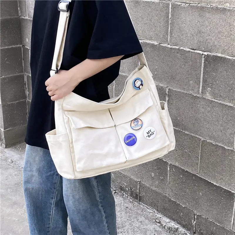 Men Canvas Crossbody Bag Large Capacity Tan - Image 8