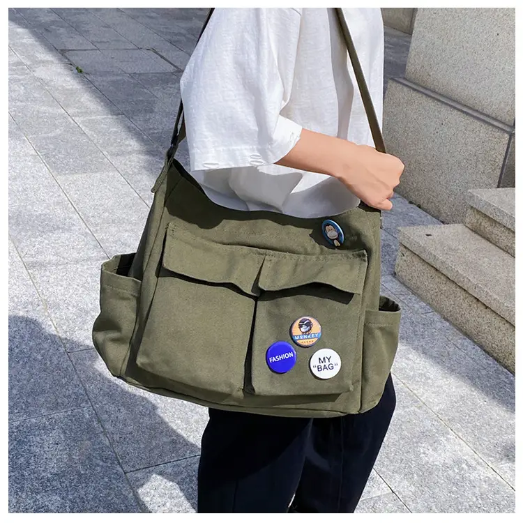 Men Canvas Crossbody Bag Large Capacity Tan — feature 20
