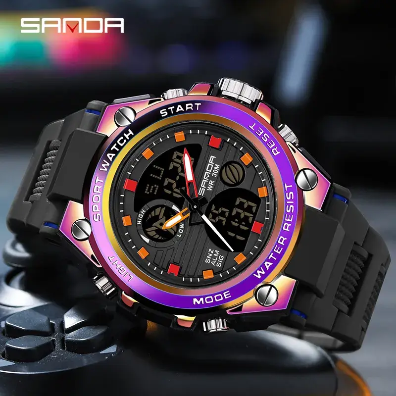 Sanda Men's Waterproof Multifunctional Sports Watch Black - Image 62