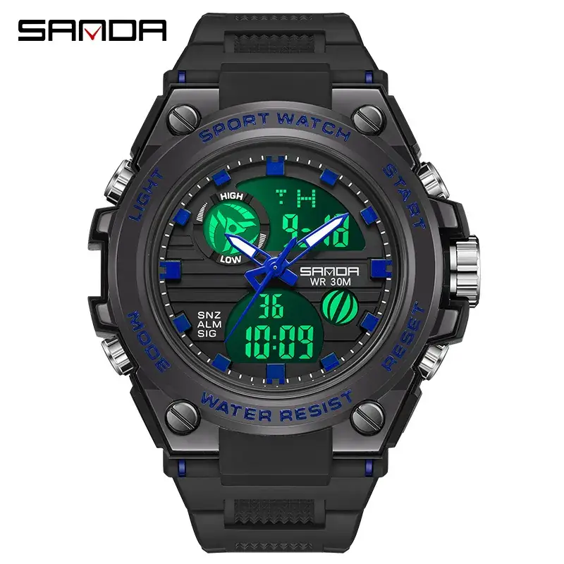 Sanda Men's Waterproof Multifunctional Sports Watch Black - Image 65