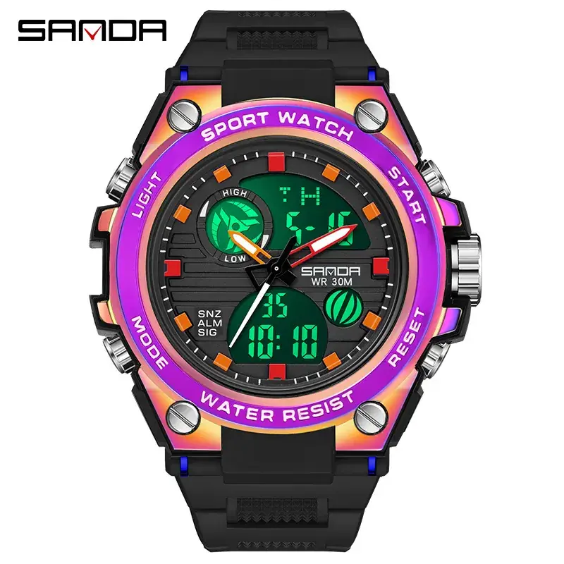 Sanda Men's Waterproof Multifunctional Sports Watch Black - Image 7