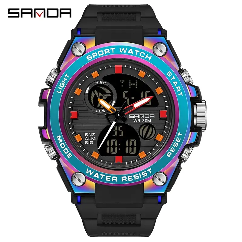 Sanda Men's Waterproof Multifunctional Sports Watch Black - Image 8