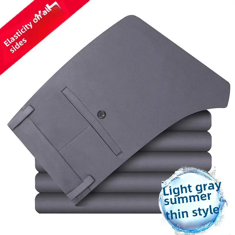 Men Navy Slim Fit Summer Trousers - Image 36