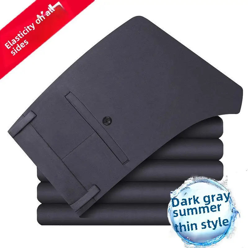 Men Navy Slim Fit Summer Trousers - Image 46