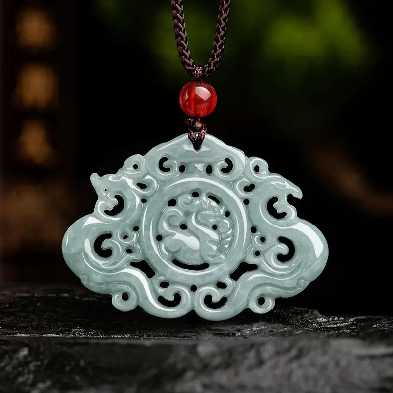 Jade Pendant Blue Water Hollow Antique Longfeng Brand - Image 2
