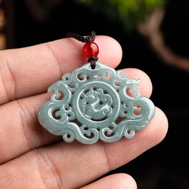 Jade Pendant Blue Water Hollow Antique Longfeng Brand - Image 3