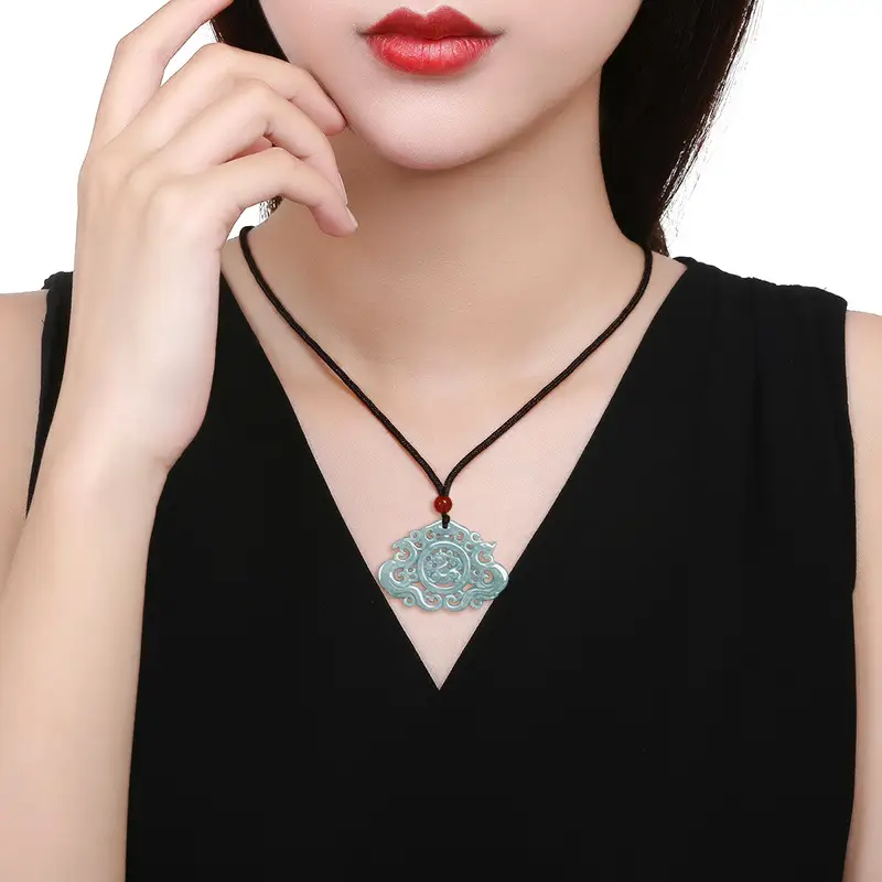 Jade Pendant Blue Water Hollow Antique Longfeng Brand - Image 4