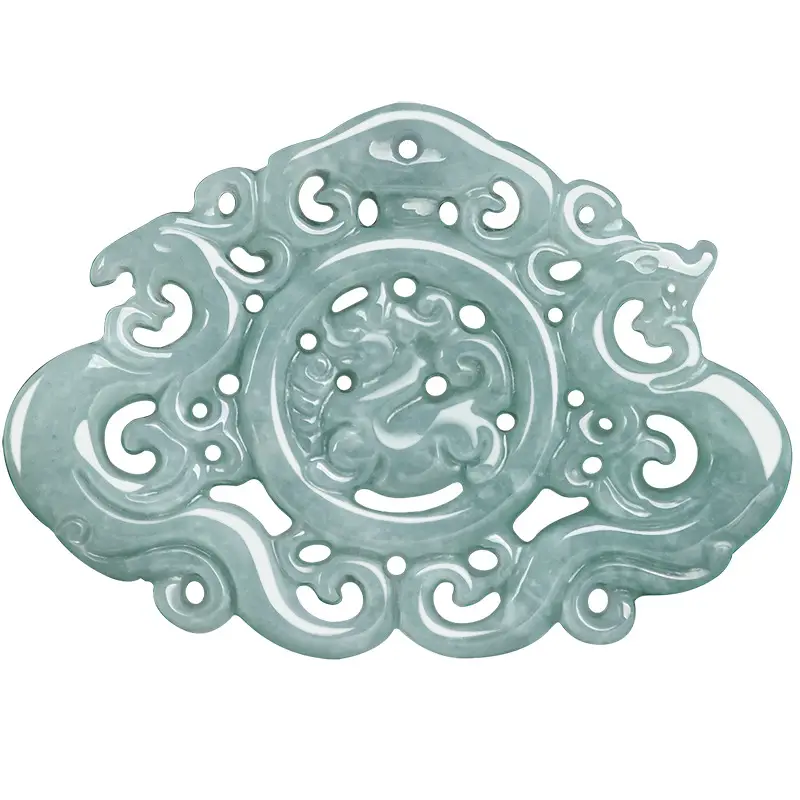 Jade Pendant Blue Water Hollow Antique Longfeng Brand - Image 5
