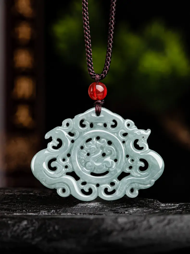 Jade Pendant Blue Water Hollow Antique Longfeng Brand — feature 1