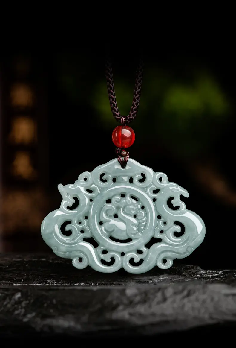 Jade Pendant Blue Water Hollow Antique Longfeng Brand — feature 4