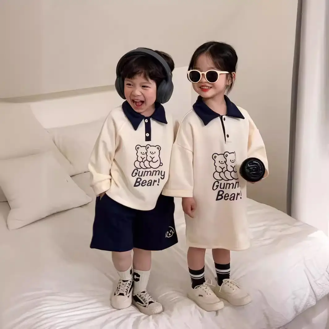 Baby Teddy Bear Polo Shorts Set Cream Navy - Image 6