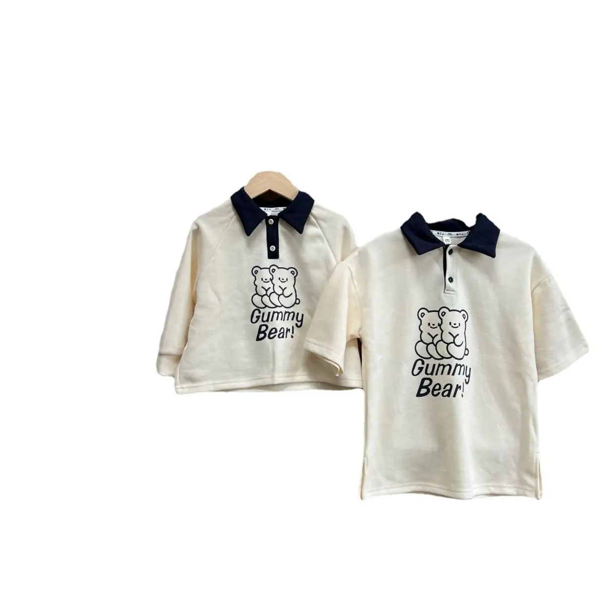 Baby Teddy Bear Polo Shorts Set Cream Navy - Image 9