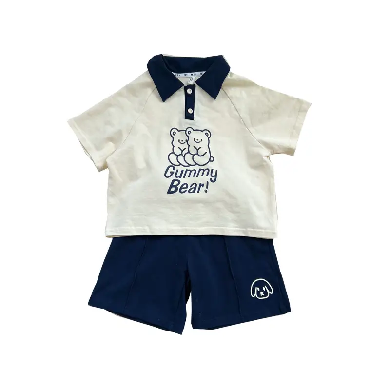 Baby Teddy Bear Polo Shorts Set Cream Navy - Image 3