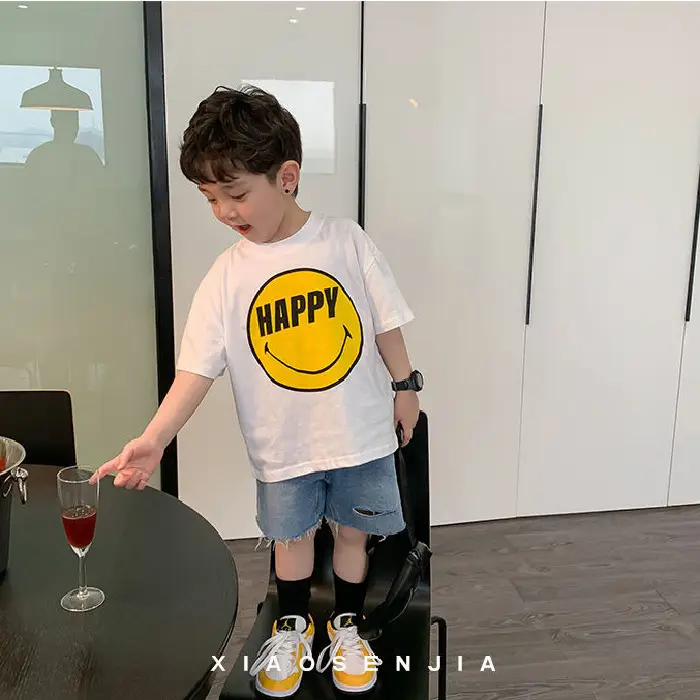 Boys Smiley T-Shirt Shorts Set White Cotton Summer 2025 - Image 3