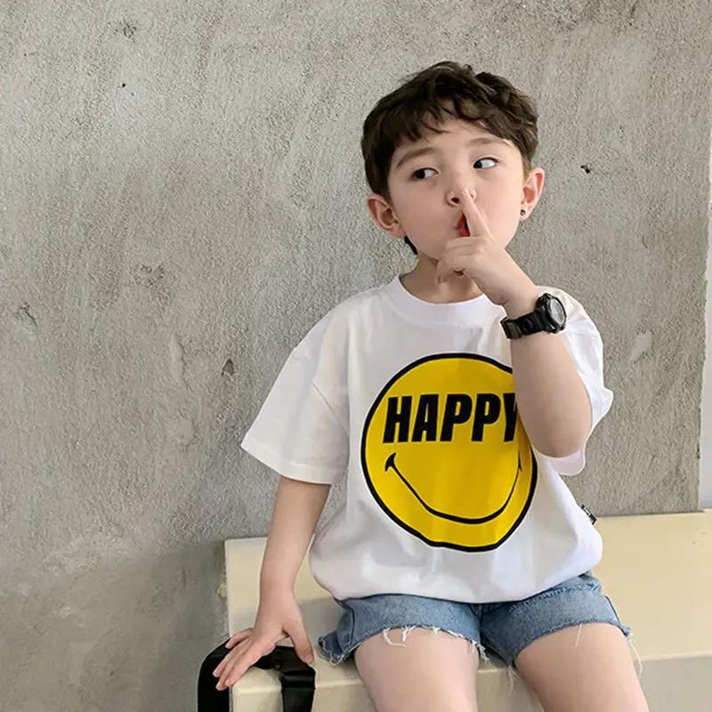 Boys Smiley T-Shirt Shorts Set White Cotton Summer 2025 - Image 4