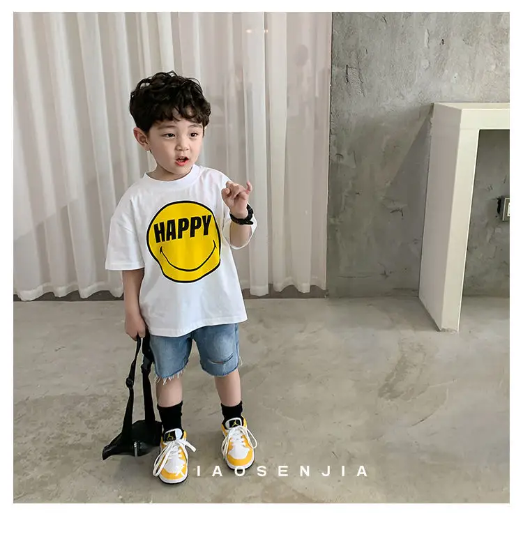 Boys Smiley T-Shirt Shorts Set White Cotton Summer 2025 — feature 11