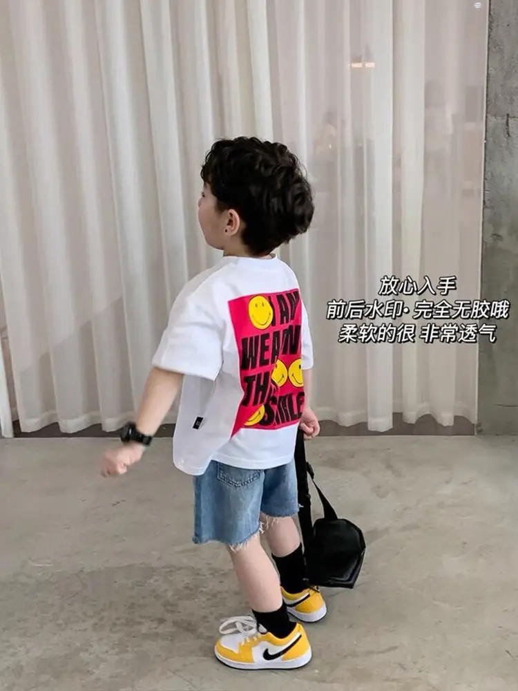 Boys Smiley T-Shirt Shorts Set White Cotton Summer 2025 — feature 12