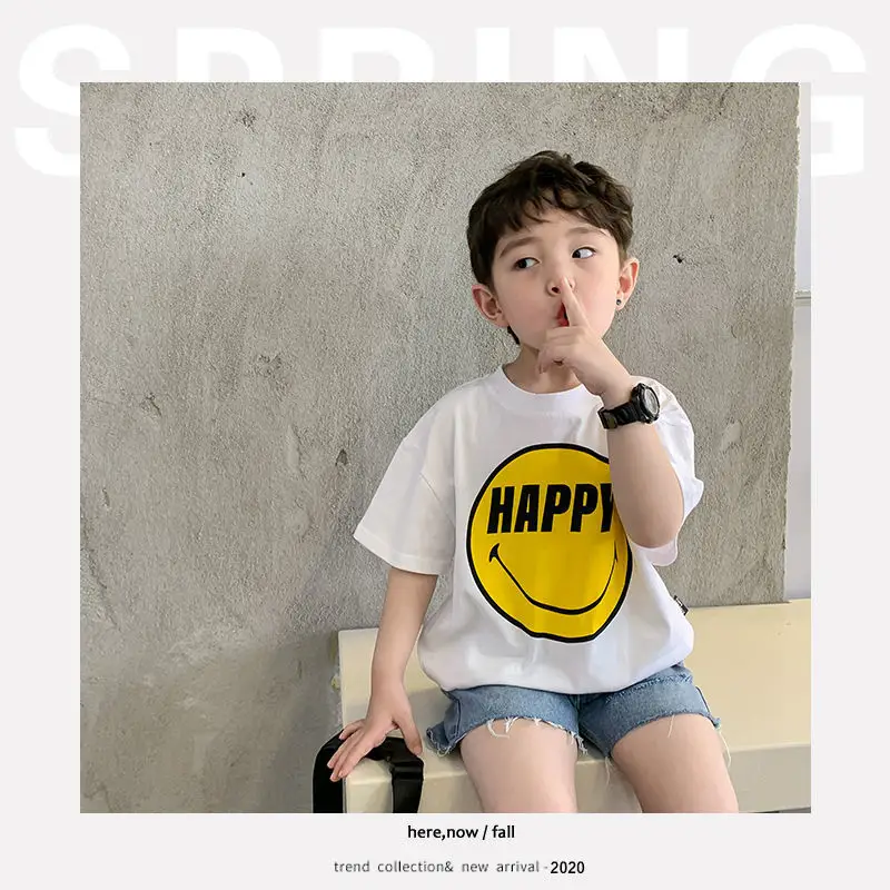 Boys Smiley T-Shirt Shorts Set White Cotton Summer 2025 — feature 2