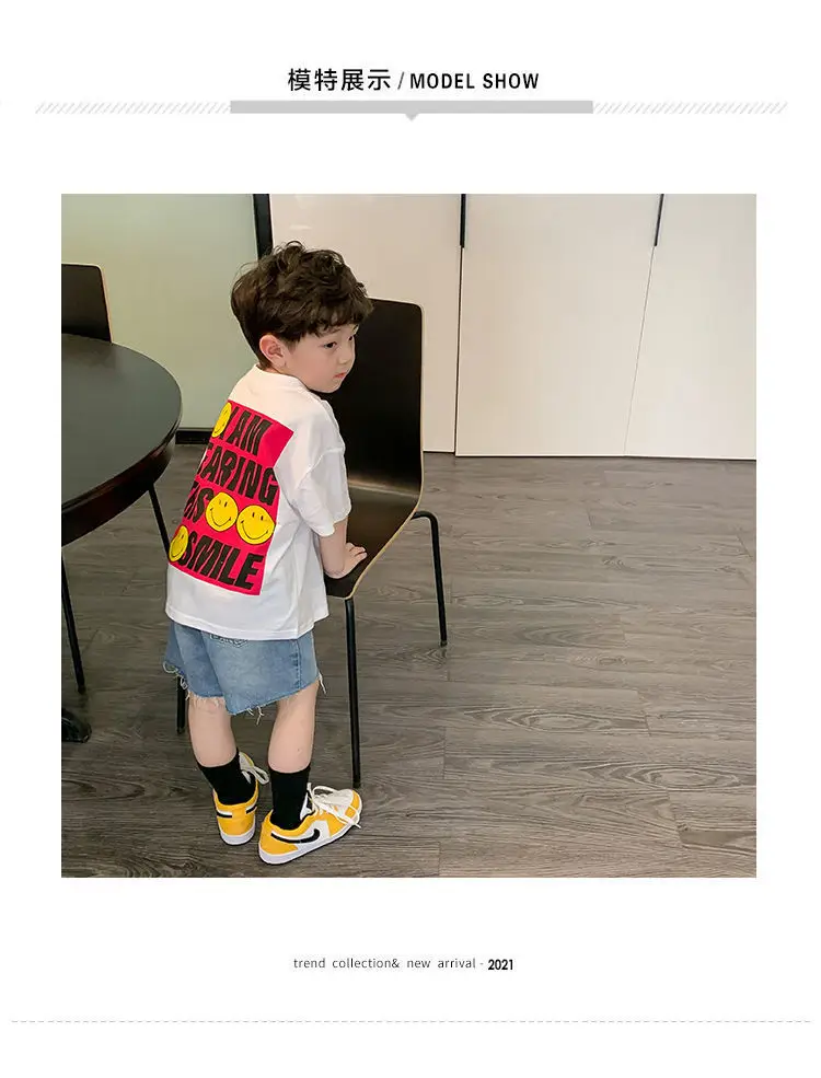 Boys Smiley T-Shirt Shorts Set White Cotton Summer 2025 — feature 3