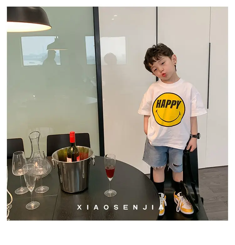 Boys Smiley T-Shirt Shorts Set White Cotton Summer 2025 — feature 5