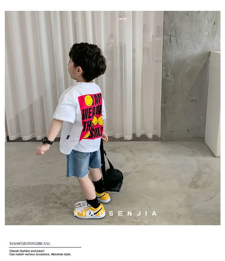 Boys Smiley T-Shirt Shorts Set White Cotton Summer 2025 — feature 7