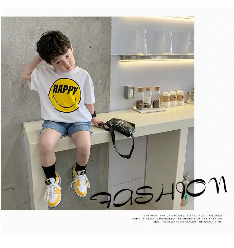 Boys Smiley T-Shirt Shorts Set White Cotton Summer 2025 — feature 8