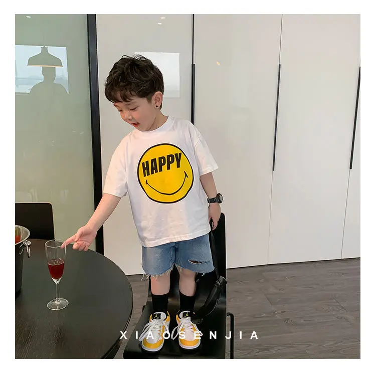 Boys Smiley T-Shirt Shorts Set White Cotton Summer 2025 — feature 9