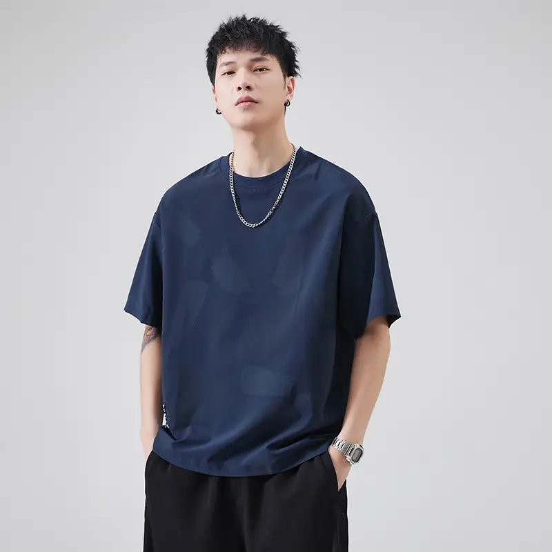 Men Navy Blue Loose Crewneck T-Shirt 2025 - Image 6