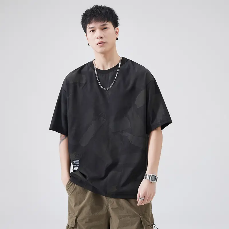 Men Navy Blue Loose Crewneck T-Shirt 2025 - Image 7