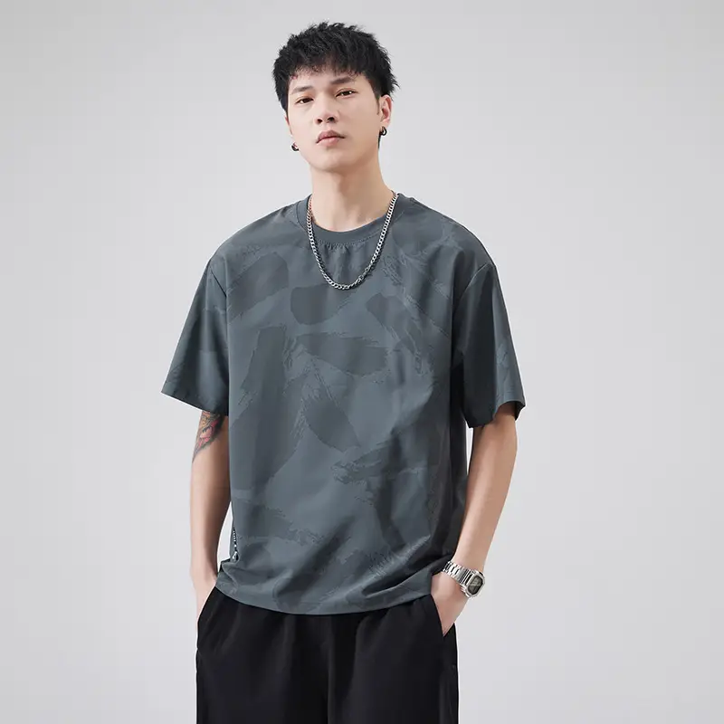 Men Navy Blue Loose Crewneck T-Shirt 2025 - Image 8