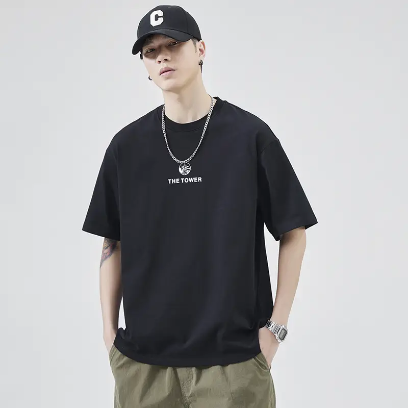 Men Navy Blue Loose Crewneck T-Shirt 2025 — feature 16