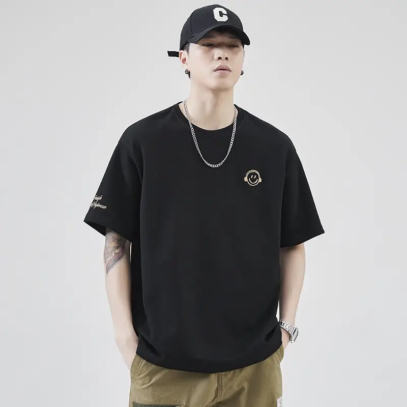 Men Navy Blue Loose Crewneck T-Shirt 2025 — feature 4