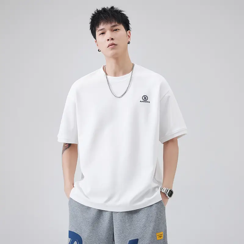 Men Navy Blue Loose Crewneck T-Shirt 2025 — feature 42