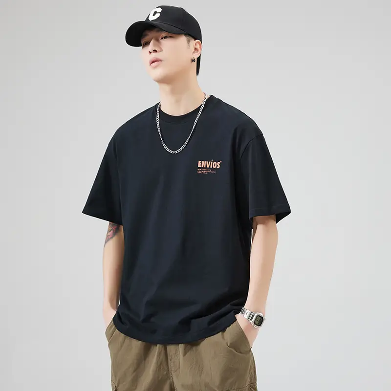 Men Navy Blue Loose Crewneck T-Shirt 2025 — feature 48