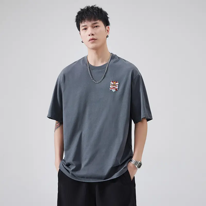 Men Navy Blue Loose Crewneck T-Shirt 2025 — feature 54