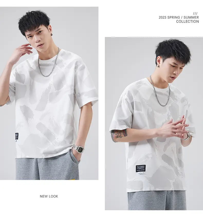Men Navy Blue Loose Crewneck T-Shirt 2025 — feature 68