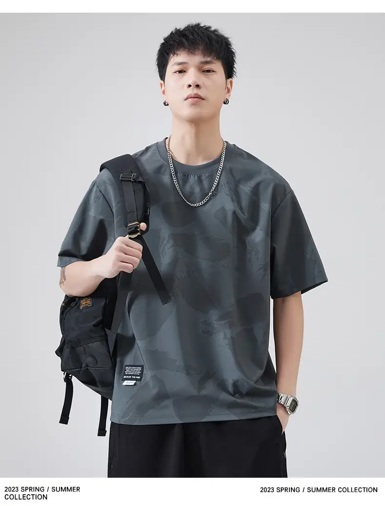 Men Navy Blue Loose Crewneck T-Shirt 2025 — feature 69