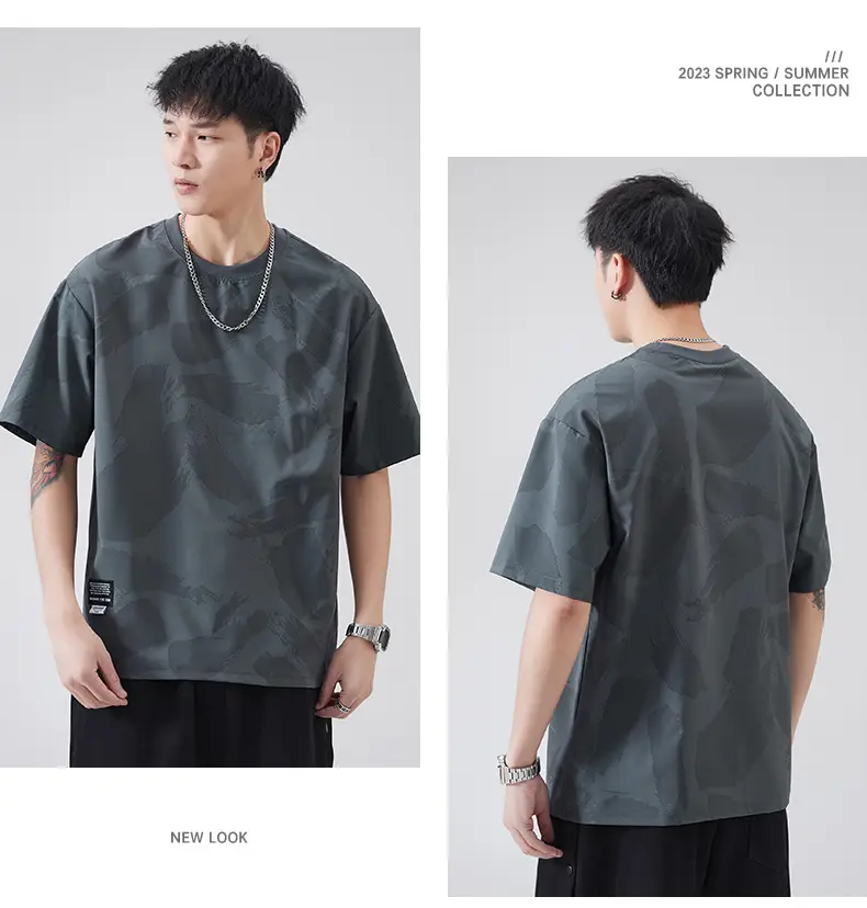 Men Navy Blue Loose Crewneck T-Shirt 2025 — feature 71