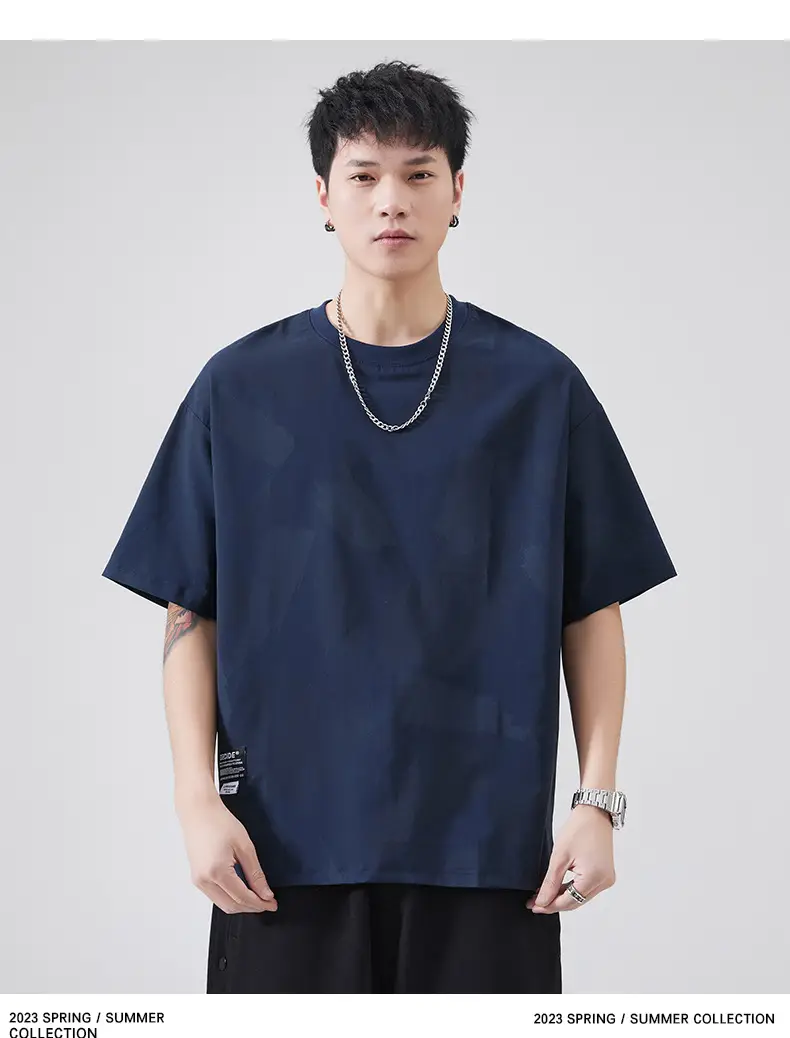 Men Navy Blue Loose Crewneck T-Shirt 2025 — feature 72