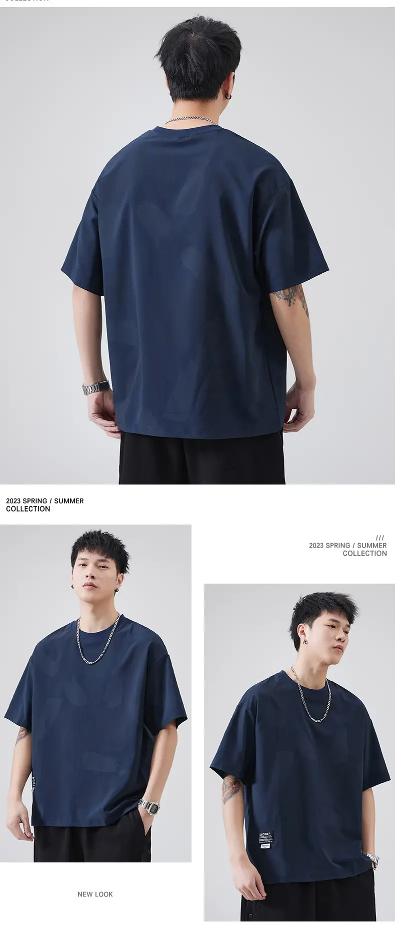 Men Navy Blue Loose Crewneck T-Shirt 2025 — feature 73