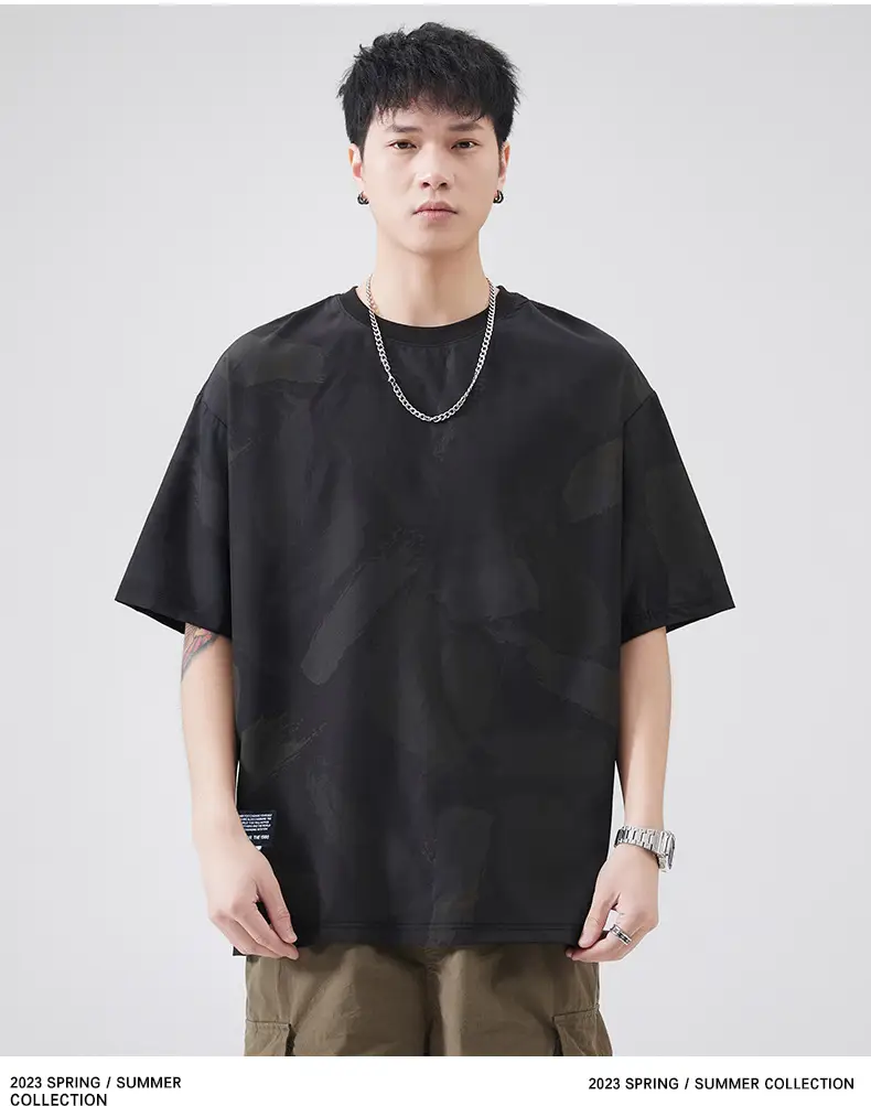 Men Navy Blue Loose Crewneck T-Shirt 2025 — feature 74