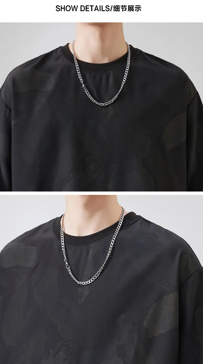 Men Navy Blue Loose Crewneck T-Shirt 2025 — feature 76