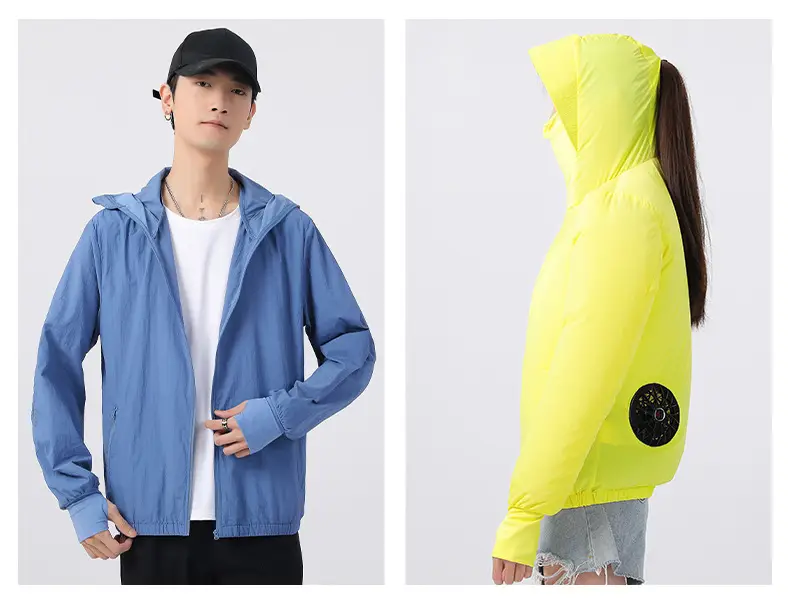 Men's Women's Hooded Zipper Jacket Yellow Summer Cooling — feature 18