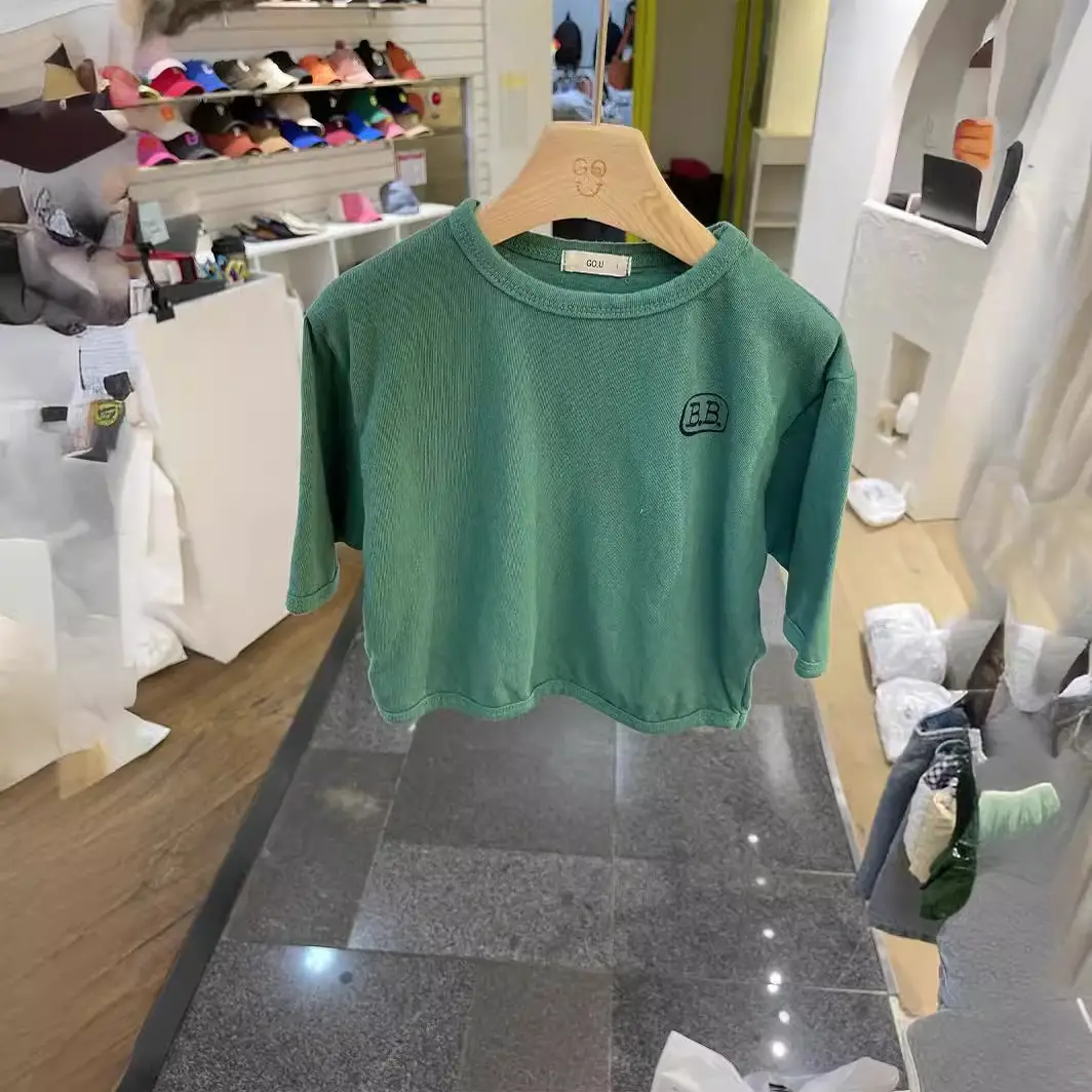 Kids Korean Style Long Sleeve Green T-Shirt - Image 4