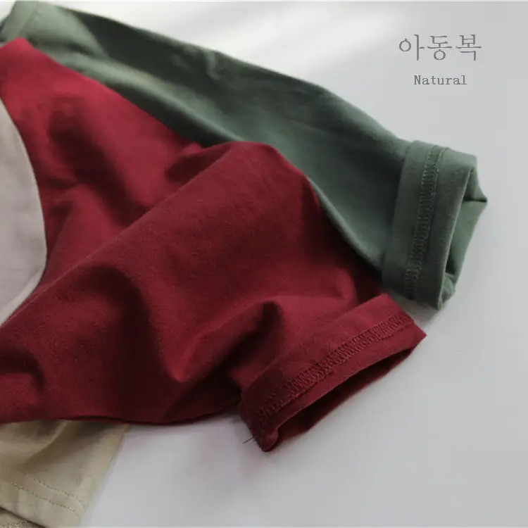 Korean Style Boys T-Shirt Red Grey Cotton 9Q Sleeve Round Neck - Image 5