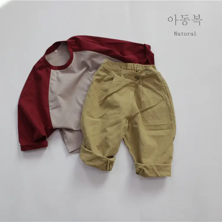 Korean Style Boys T-Shirt Red Grey Cotton 9Q Sleeve Round Neck — feature 12