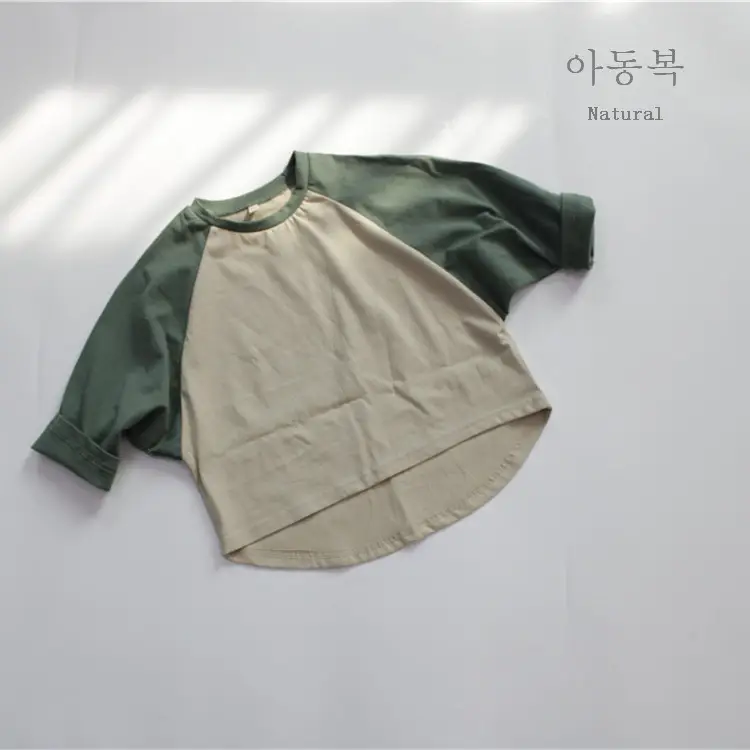 Korean Style Boys T-Shirt Red Grey Cotton 9Q Sleeve Round Neck - Image 2